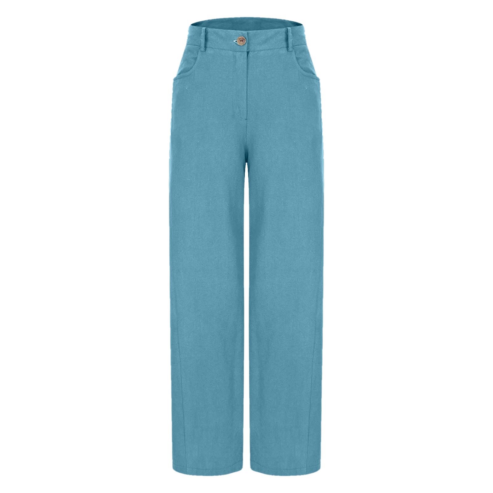 thumbnail image 4 of Pantalones palazzo de cintura alta para mujer - Pierna ancha, bolsillos - Informal/Mezcla de lino - Pantalones de moda - S-XXL, 4 of 5